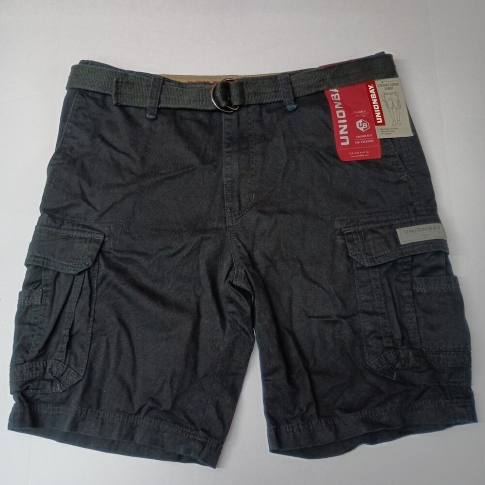 Unionbay Men's Vintage Survivor Cargo Shorts‎ Size 36 Black + Belt Cotton